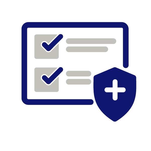 checklist with plus mark shield icon